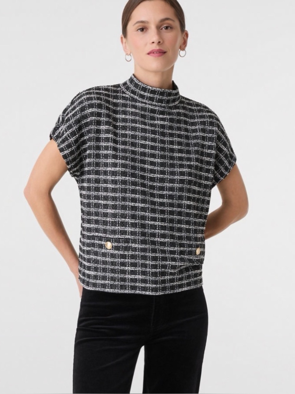 Ann Taylor • Plaid Tweed Mock Neck Top • Size XL